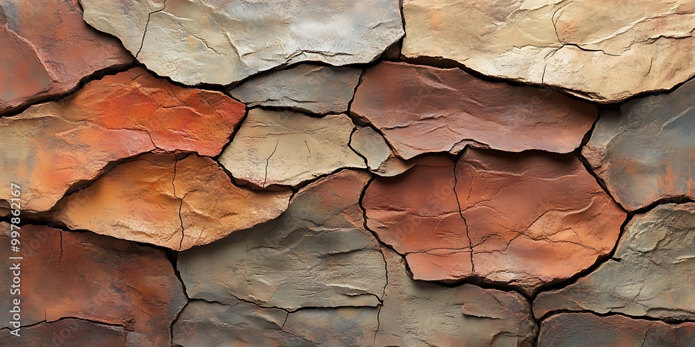 Naklejka premium Textured stone wall with varied colors and patterns.