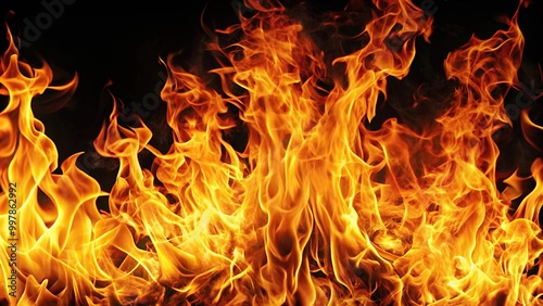 Extreme close-up of fiery flames on a black background