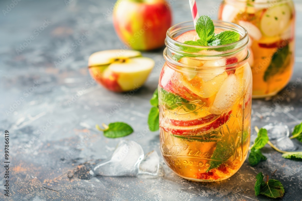 Refreshing Apple Mint Mocktail in a Mason Jar with Fresh Apple Slices for a Crisp Summer Beverage Refreshing Apple Mint Mocktail in a Mason Jar with Fresh Apple Slices for a Crisp Summer Beverage