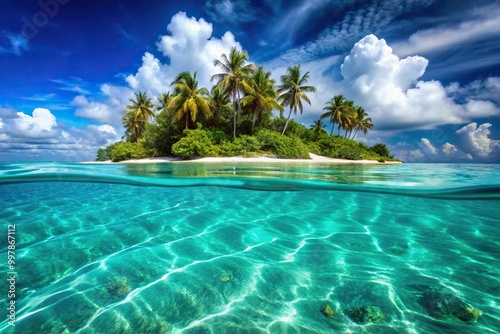 Extreme close-up of paradise exotic island and turquoise ocean natural background amazing landscape