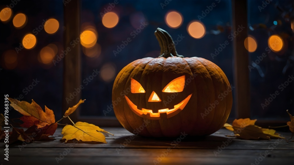 Fototapeta premium Kürbisnacht: Herbstliche Halloween-Veranda