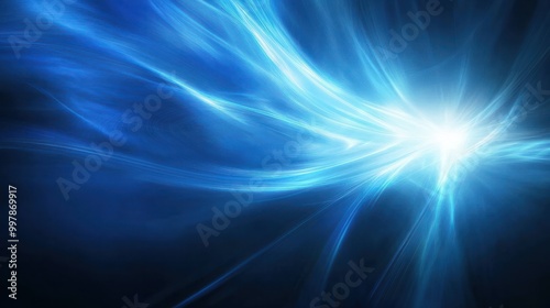 Abstract blue background with glowing rays suggesting energy and movement in space