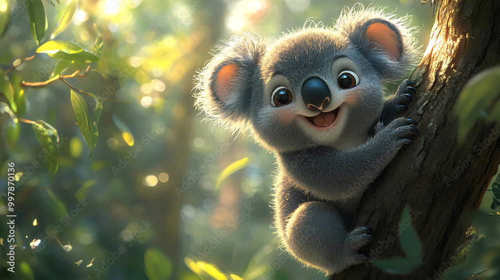 Fototapeta premium illustration of a koala cub in the forest