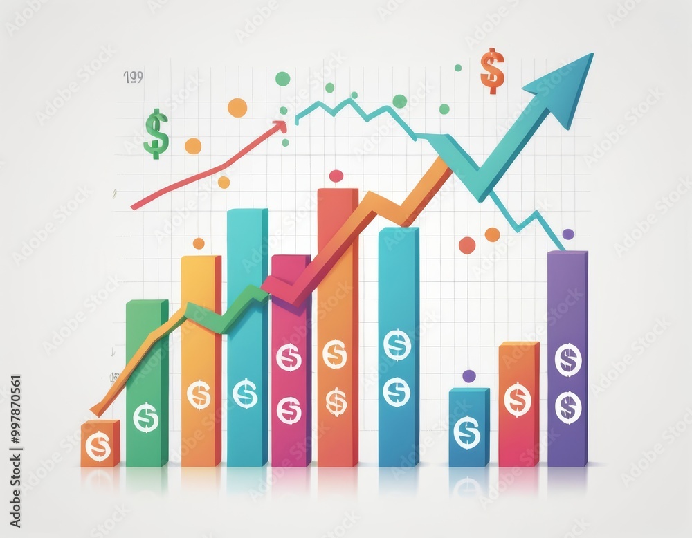 Conceptual Illustration of Financial Graph with Dollar and Yen Symbols Representing Gross Profit Growth Conceptual Illustration of Financial Graph with Dollar and Yen Symbols Representing Gross Profit Growth