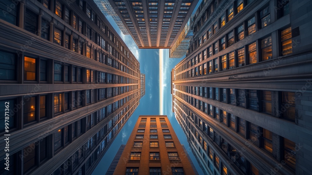 Obraz premium A Glimpse Upward: Cityscape Architecture with Windows