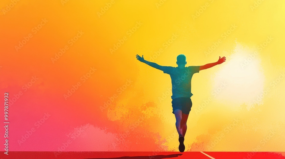Triumph in Watercolor: Runner Crossing Marathon Finish Line Symbolizing Perseverance and Success