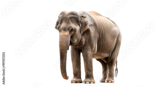 Adult Asian elephant standing on white background