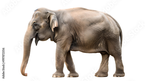 Adult Asian elephant standing on white background 