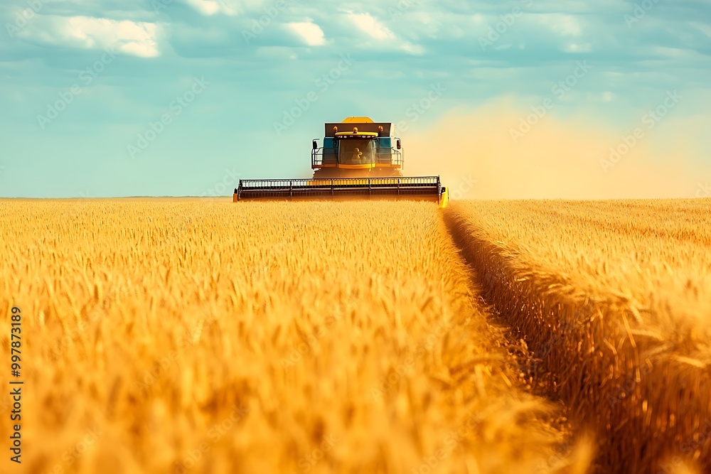 Fototapeta premium combine harvester on field