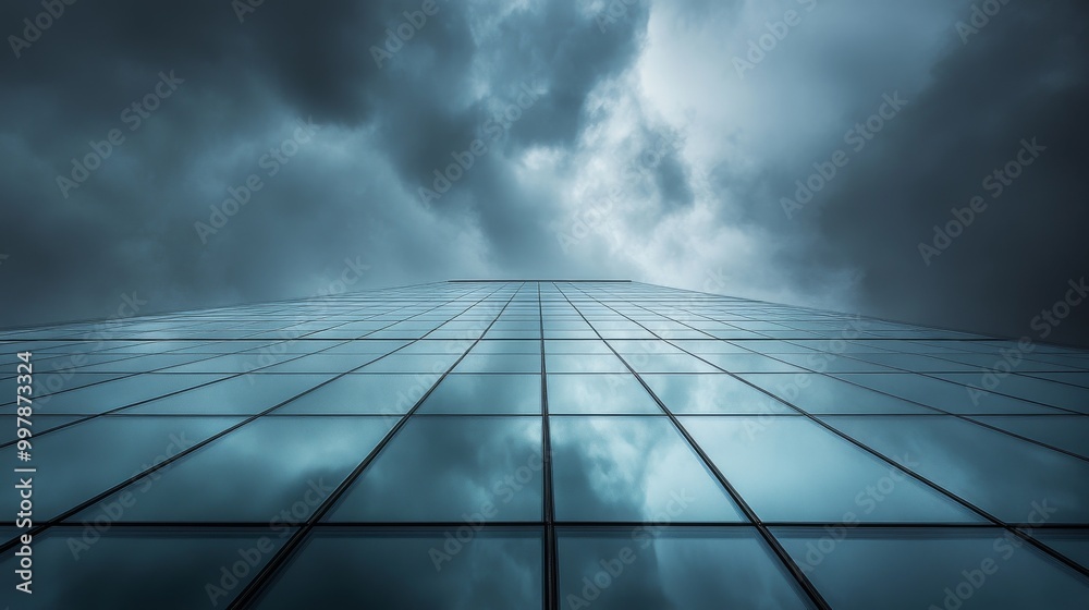 Modern Skyscraper Architecture with Cloudy Sky Reflection Modern Skyscraper Architecture with Cloudy Sky Reflection
