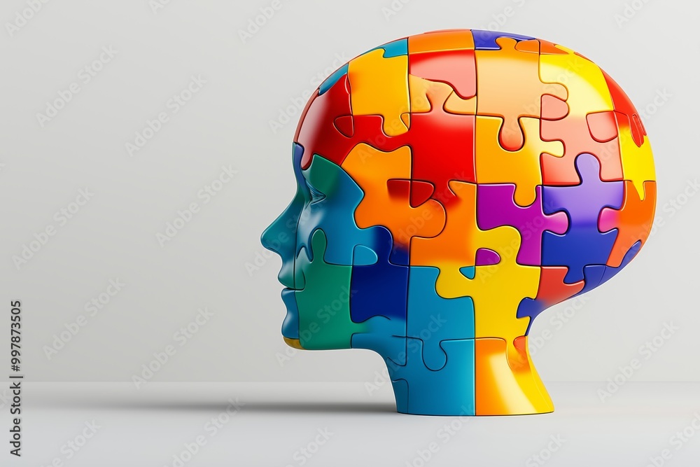 Head made of colorful blocks. The blocks are arranged in a way that they form a face. human head with a brain composed of colorful puzzle pieces, each piece fitting together perfectly Head made of colorful blocks. The blocks are arranged in a way that they form a face. human head with a brain composed of colorful puzzle pieces, each piece fitting together perfectly