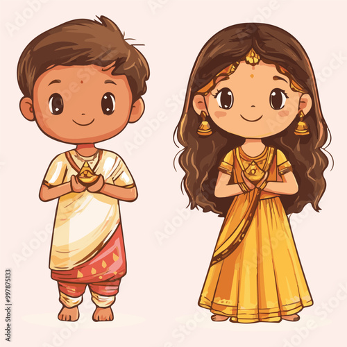 Illustrations set of cute asian costumes