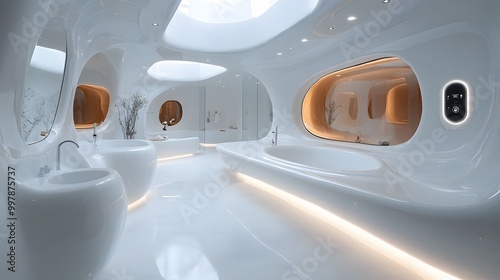 Futuristic bathroom design with voice-controlled mirrors and minimalist features