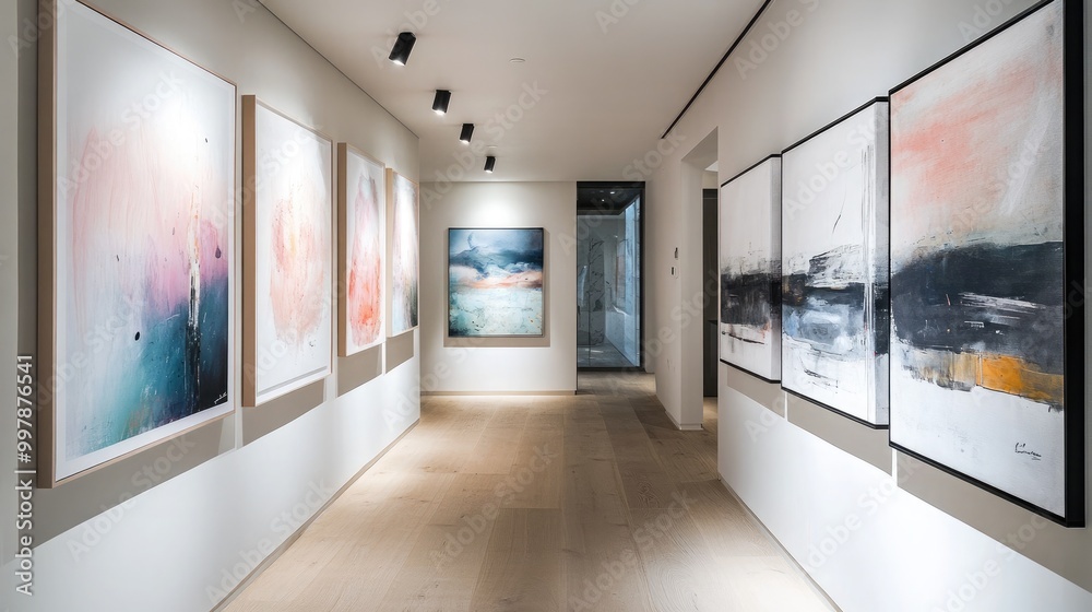 Obraz premium An artistic Scandifornian gallery wall filled with abstract prints