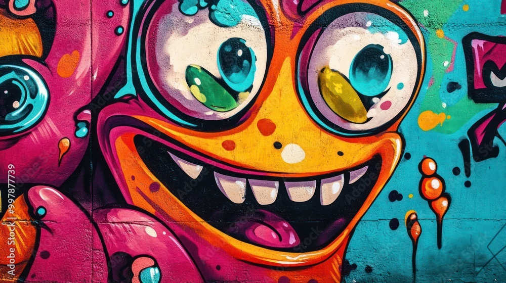 Graffiti Art of a Smiling Monster with Large Eyes