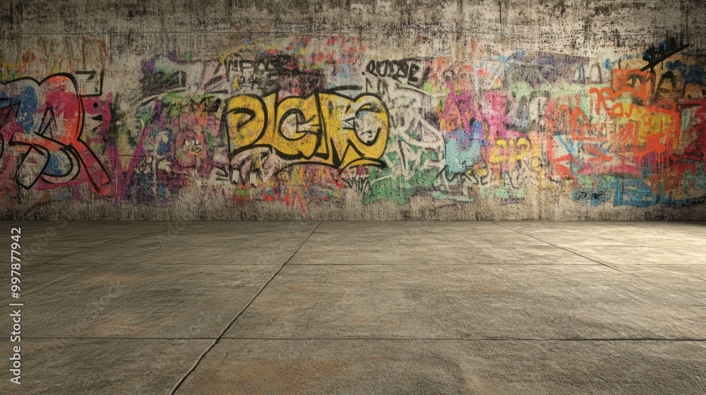 Naklejka premium Graffiti Wall and Empty Floor