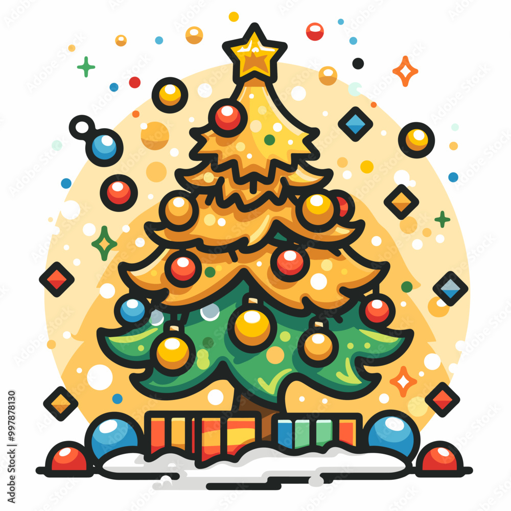Christmas tree with gift boxes. Merry Christmas and Happy New Year greeting card. Christmas tree with gift boxes. Merry Christmas and Happy New Year greeting card.