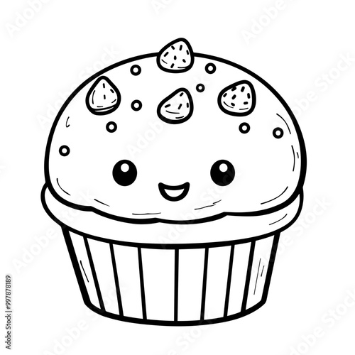 Wallpaper Mural Coloring book for children, Chocolate cupcake with a cute face kawaii Torontodigital.ca