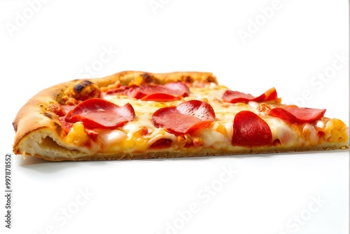 slice of pizza on white background