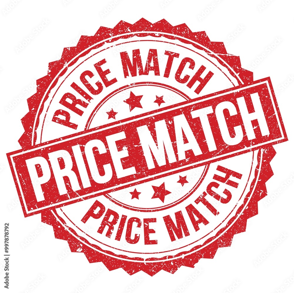 PRICE MATCH text on red round stamp sign PRICE MATCH text on red round stamp sign