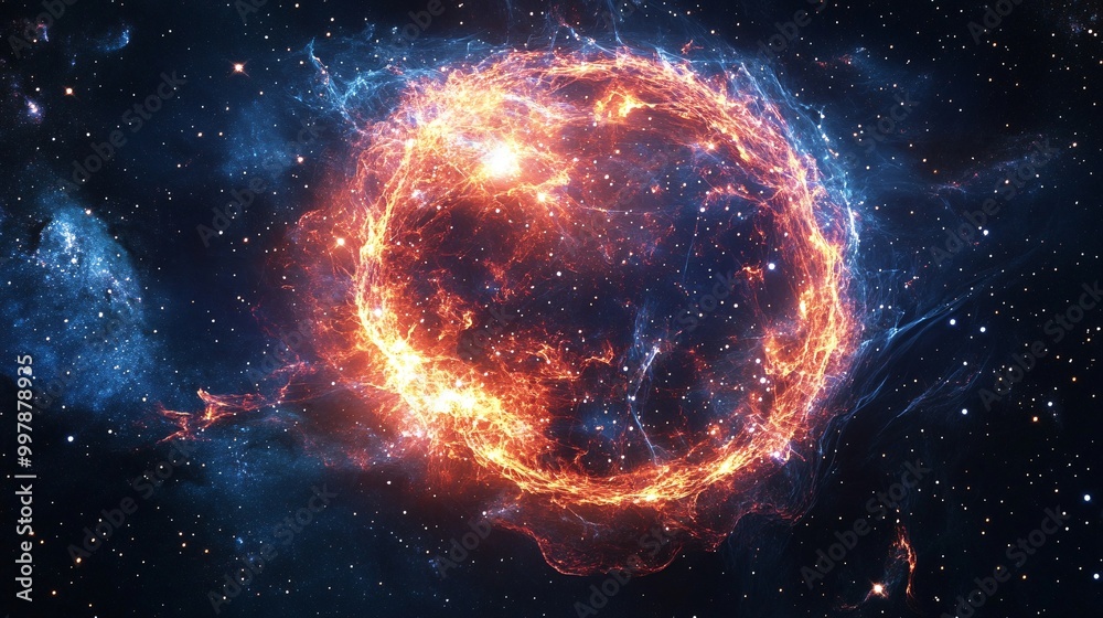 Fiery cosmic nebula with swirling gas and stars in a dark space. Fiery cosmic nebula with swirling gas and stars in a dark space.