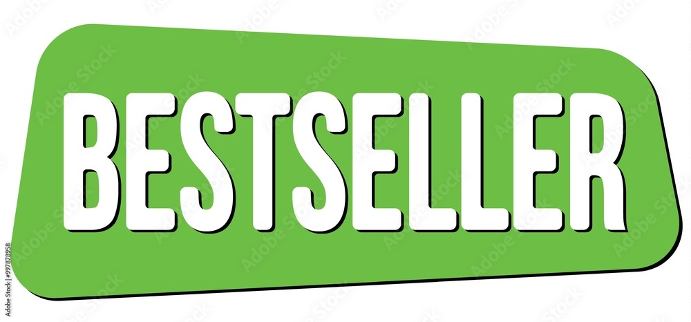 BESTSELLER text on green trapeze stamp sign. BESTSELLER text on green trapeze stamp sign.