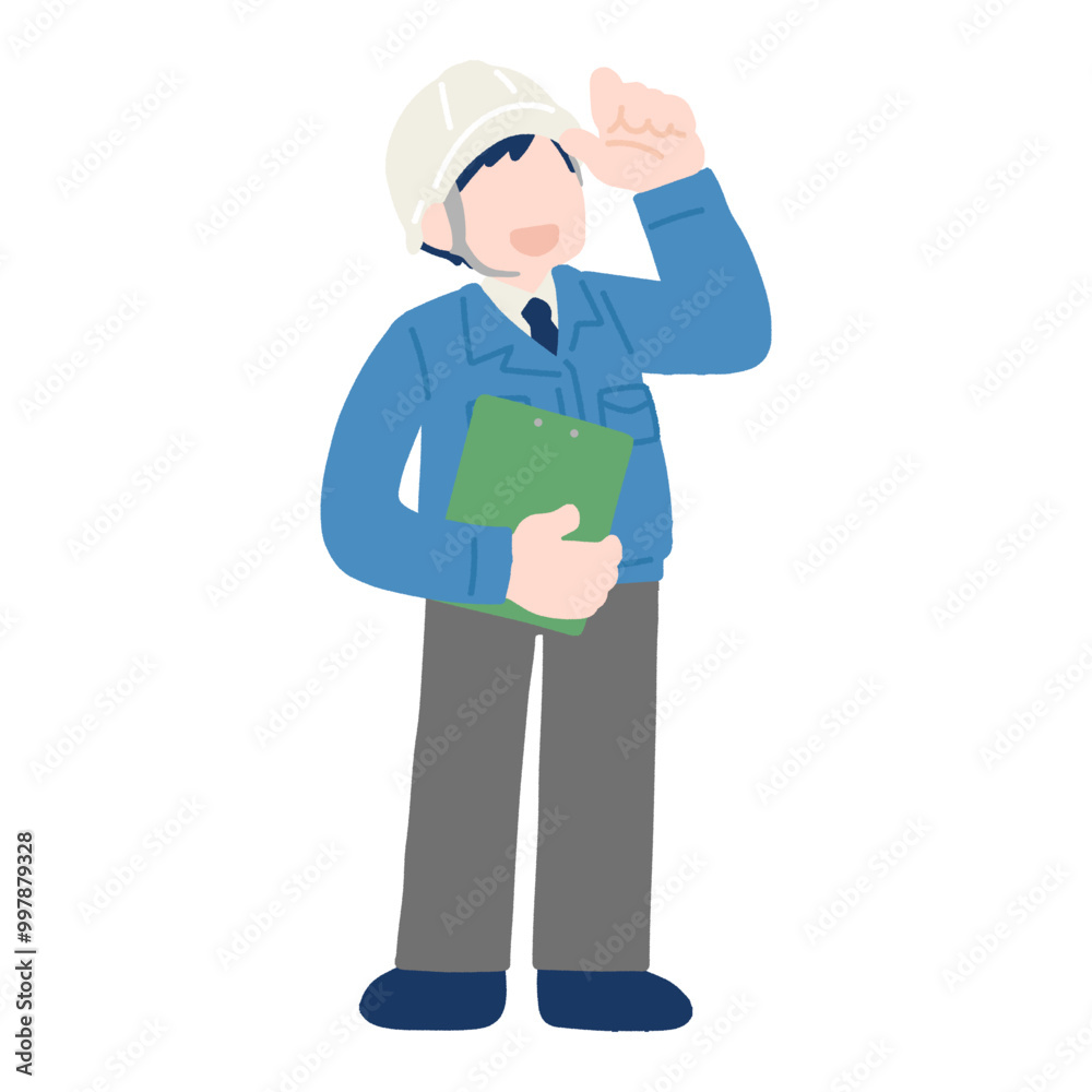 クリップボードを持ちヘルメットに手を添えて立つスーツに作業服を着た男性のフラットなイラスト
クリップボードを持ちヘルメットに手を添えて立つスーツに作業服を着た男性のフラットなイラスト