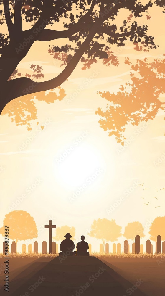 Naklejka premium Veterans visiting Arlington Cemetery flat design, top view, solemn theme, animation, Triadic Color Scheme