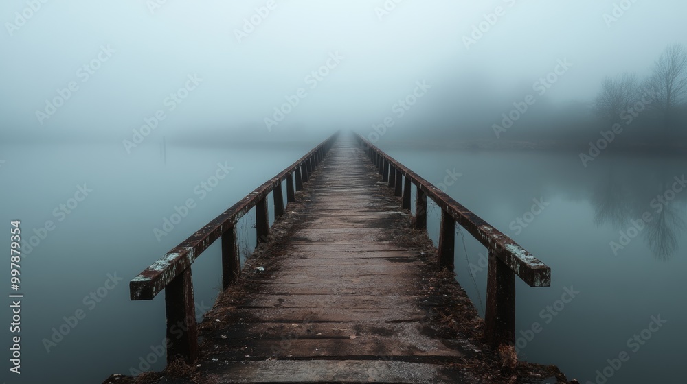 Foggy Bridge Over Still Water - A Mystical Landscape Foggy Bridge Over Still Water - A Mystical Landscape