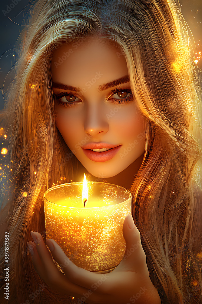 A beautiful woman holding a candle, with delicate lines and contours, soft lighting, and warm tones. A beautiful woman holding a candle, with delicate lines and contours, soft lighting, and warm tones.
