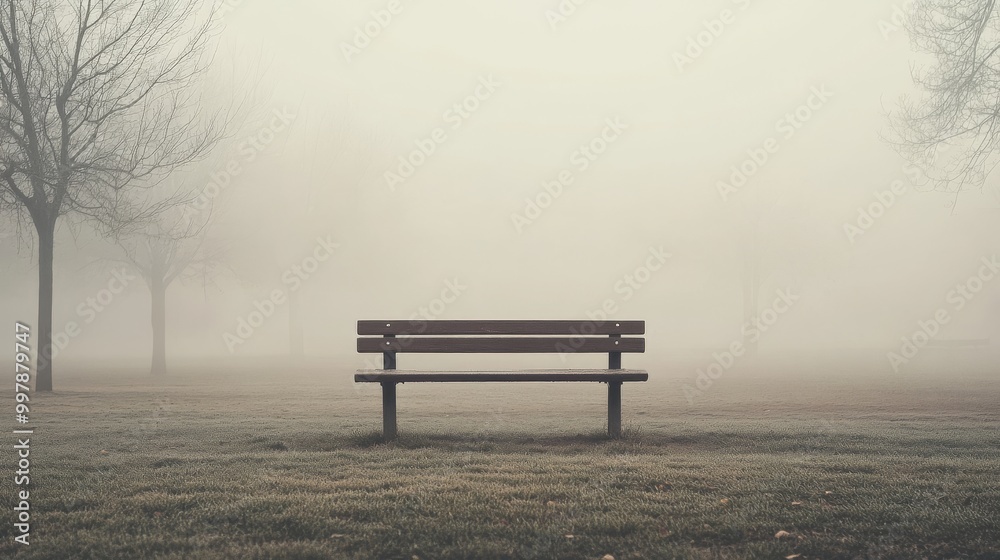 Solitude in the Fog: A Serene Bench in a Misty Park Solitude in the Fog: A Serene Bench in a Misty Park