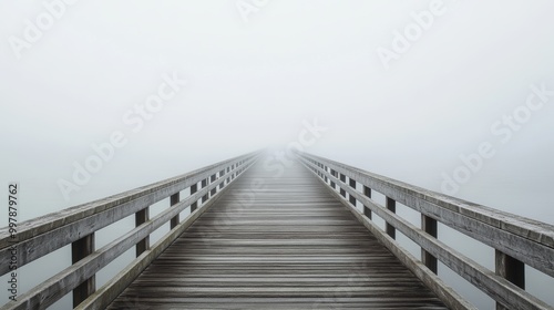 Foggy Wooden Bridge Leading into the Mist - Serene Landscape Photography