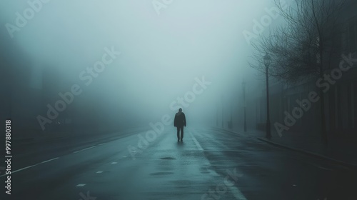 Solitude in the Foggy City Street