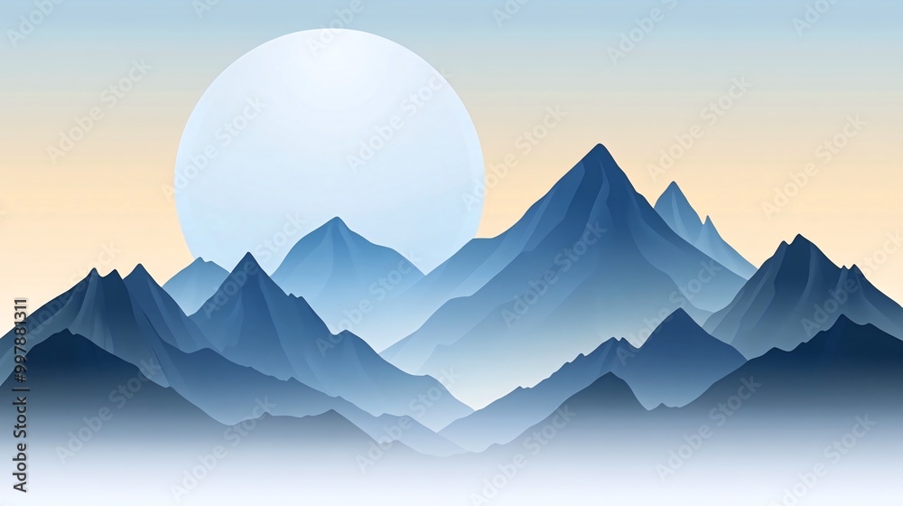 A minimalist illustration of a mountain range at sunset, with a large, white sun in the sky. A minimalist illustration of a mountain range at sunset, with a large, white sun in the sky.