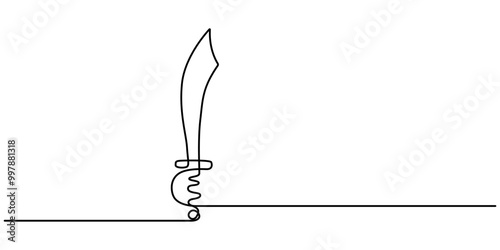 Sword sign line continuous drawing vector. One line Sword vector background. Sword icon. Continuous outline of Sword. Linear Swords design, Continuous line drawing of sword, doodle icon design, object