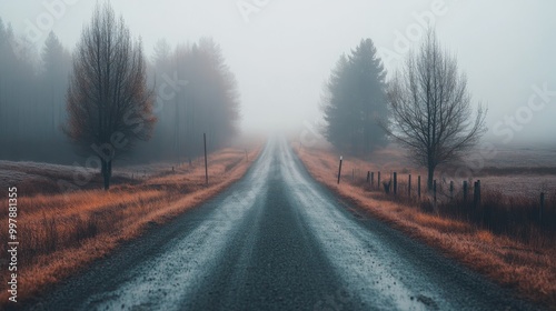 Foggy Country Road: A Serene Landscape