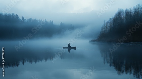 Solitude on a Foggy Lake: A Serene Landscape