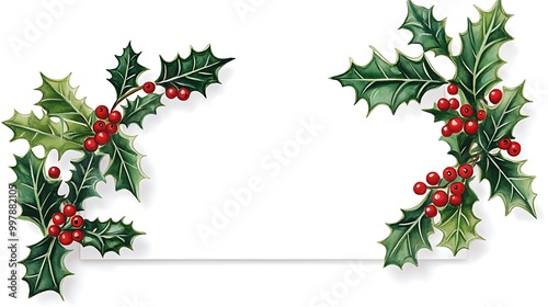 Festive Christmas banner with holly on a blank white canvas