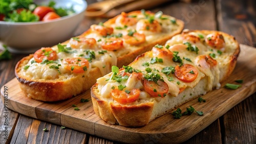 Eye level garlic bread photo