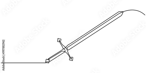 Sword sign line continuous drawing vector. One line Sword vector background. Sword icon. Continuous outline of Sword. Linear Swords design, Continuous line drawing of sword, doodle icon design, object