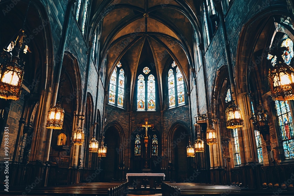 A majestic structure reaches for the heavens, its ornate features and colorful glass casting a radiant glow in perfect unity. A majestic structure reaches for the heavens, its ornate features and colorful glass casting a radiant glow in perfect unity.