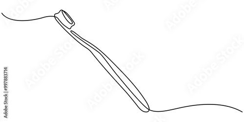 Toothbrush in one continuous line in color. One line drawing, minimalism. Vector illustration, Toothbrush, line vector sign. Hygiene and teeth care symbol, logo illustration. Continuous one line draw