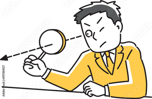虫眼鏡を通して見る男性社員