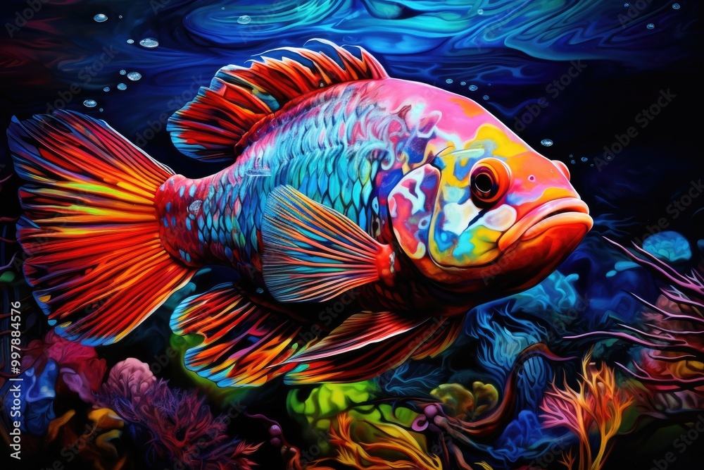 Fototapeta premium multi colored fish swimming in a vibrant coral reef