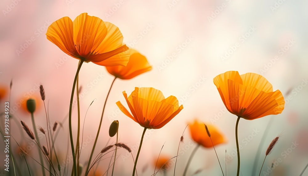 Obraz premium Surreal Blooming Orange Poppies Abstract Floral Artwork