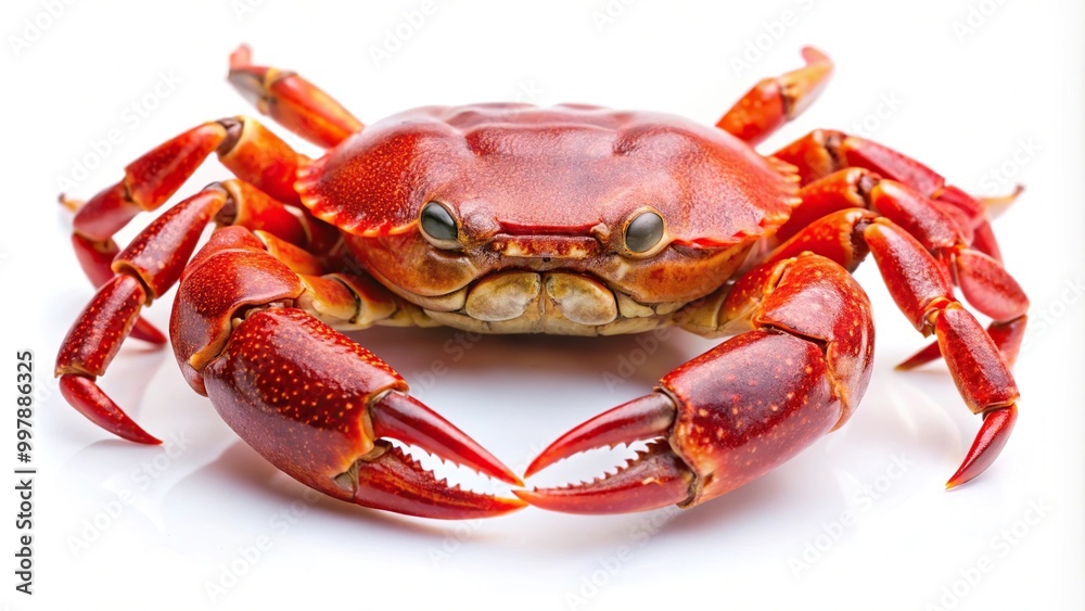 Eye Level red crab with large claws on a white background Eye Level red crab with large claws on a white background