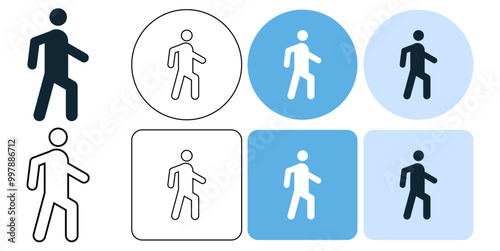 walking strolling pedestrian, info warning on road or street vector pictogram sign icon symbol ui and ux design, glyphs and stroke line 