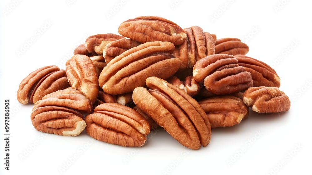 pile of pecan nuts, on white background pile of pecan nuts, on white background