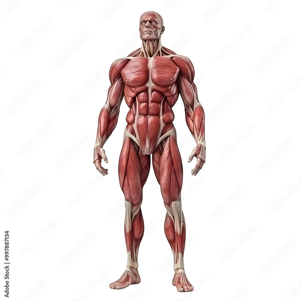 Detailed anatomical model of human muscles on transparent background Detailed anatomical model of human muscles on transparent background