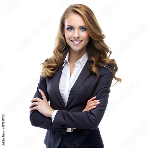 A woman in a suit stands in front of a grid that says quot shes a woman quot